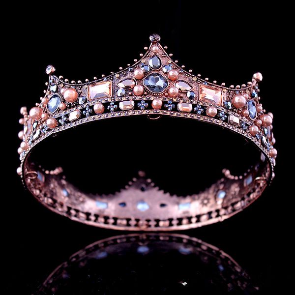 

retro colorful queen crowns crystal pearls beaded diadem events hair accessories headpieces junior quinceanera party crowns