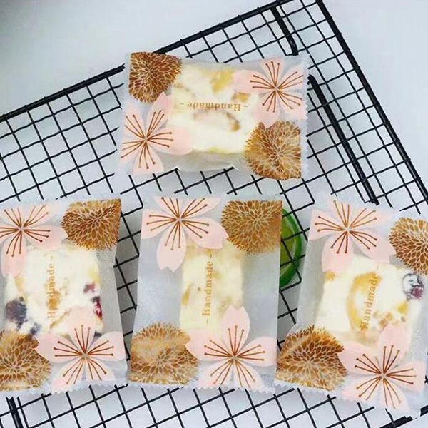 

50pcs lovely cartoon flower cookies biscuits bags self-adhesive party wedding bag cake candy gift bags baking package