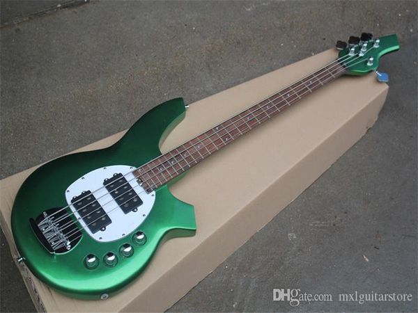 Metallgrüne 4-saitige E-Bassgitarre mit weißem Schlagbrett, Palisander-Griffbrett und Chrom-Hardware, kann individuell angepasst werden