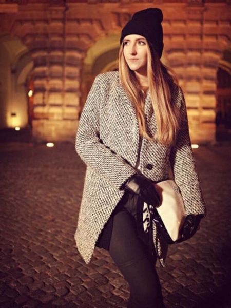 

women winter trench casual long sleeve houndstooth button plaid coat gray autumn,wool jacket brand turn -down collar overcoat, Black