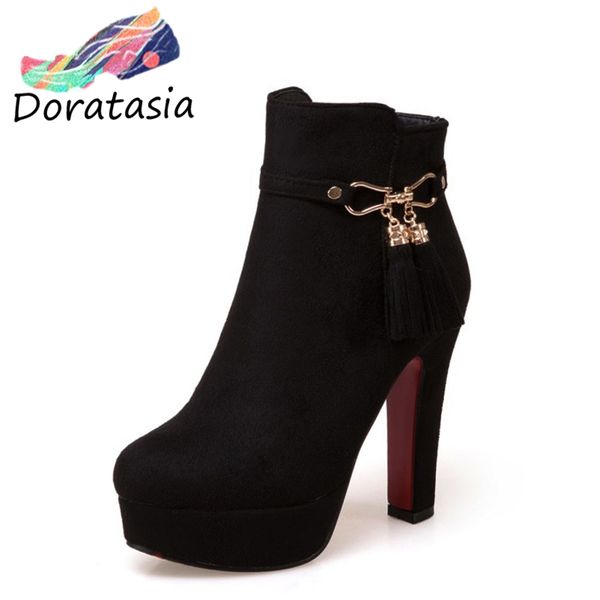 

new large size 32-43 party ankle boots women shoes elegant high heel platform concise shoes woman boots, Black