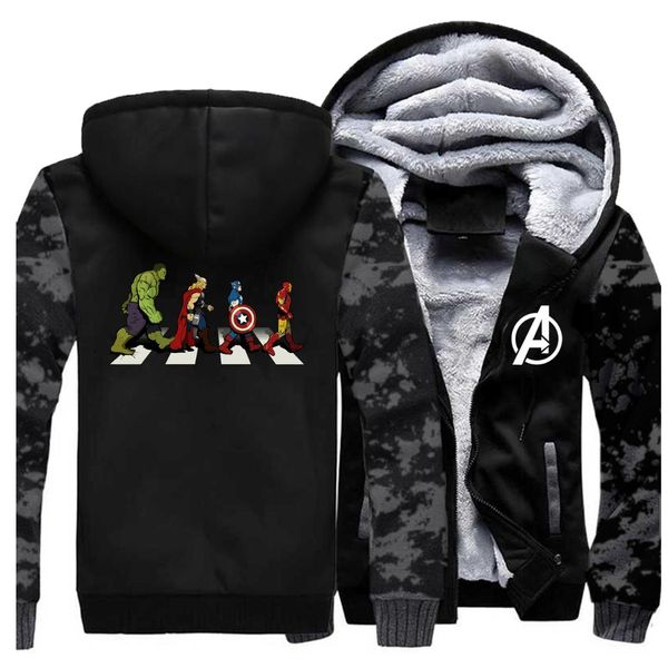

men jacket the funny winter thick fleece warm coat sweartshirt road hoodies male thicken sportswear, Black