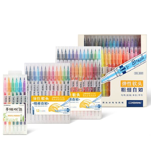 

twin brush marker set 6/12/24/36 color drawing pen dual fine brush tip calligraphy art water based ink stationery school a6814