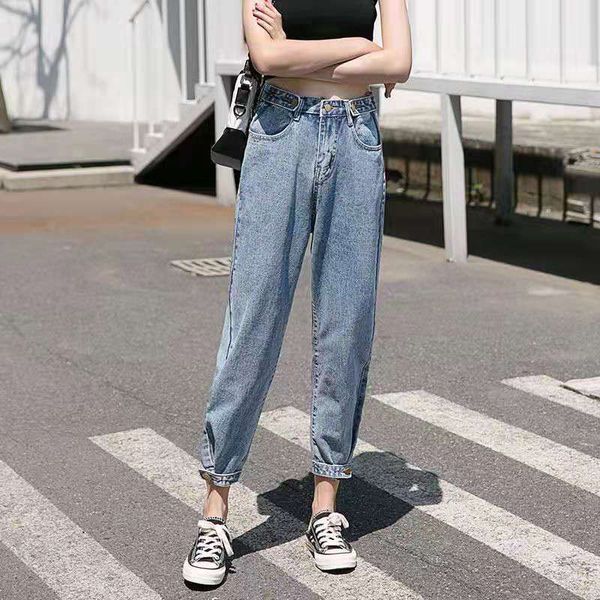 

women's jeans arrival spring autumn korea fashion women high waist loose vintage all-matched casual denim harem pants plus size s892, Blue