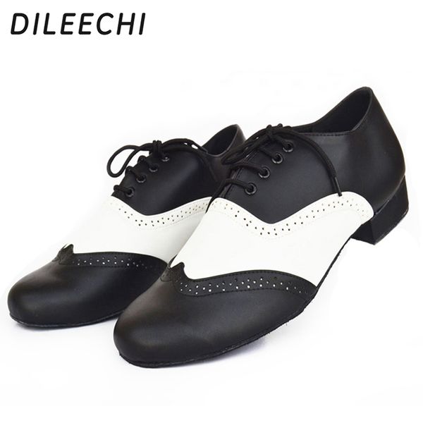 

dileechi men's black white leather modern dance shoes new indoor soft outsole ballroom dancing shoes