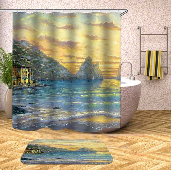 

3d водонепроницаемый занавески для душа мультфильм кошка дизайн пейзаж красоты ванная комната занавес ванная комната украшения дома продукты