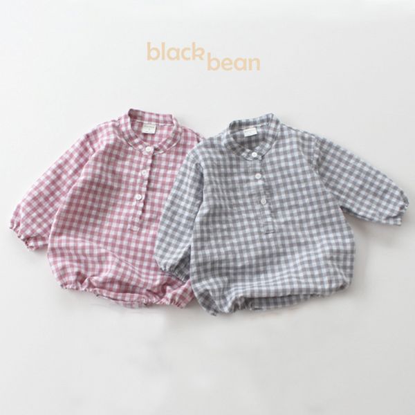

2020 spring toddler plaid long sleeve rompers newborn baby sweet child korean japaneses cute romper clothes, Blue