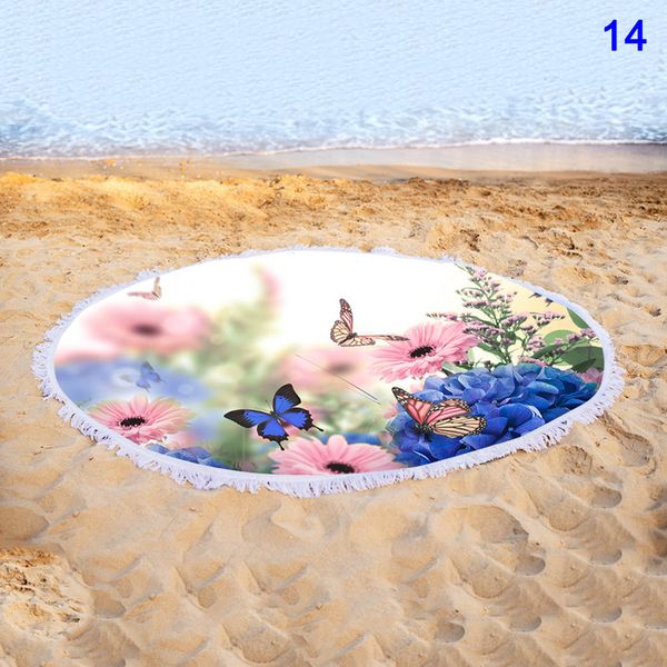

quick-dry round colorful floral print beach towel with tassel @ls blanket