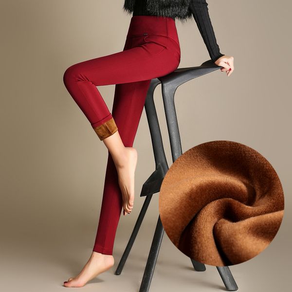 

2019 high-waisted pants with velvet autumn and winter outer wear leggings women's thick slim fit trousers slimming fat mm large, Black
