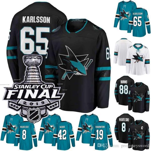 

Mens 2019 Stanley Cup Final San Jose Sharks 65 Erik Karlsson 19 Joe Thornton 88 Brent Burns 8 Joe Pavelski 9 Evander Kane Hockey Jerseys