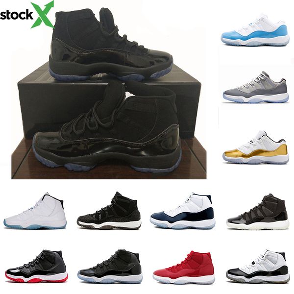 

with box xi 11s bred 11 concord athletic basketball shoes platinum tint gym red cap and gown prm heiress women men sports sneakers, Black