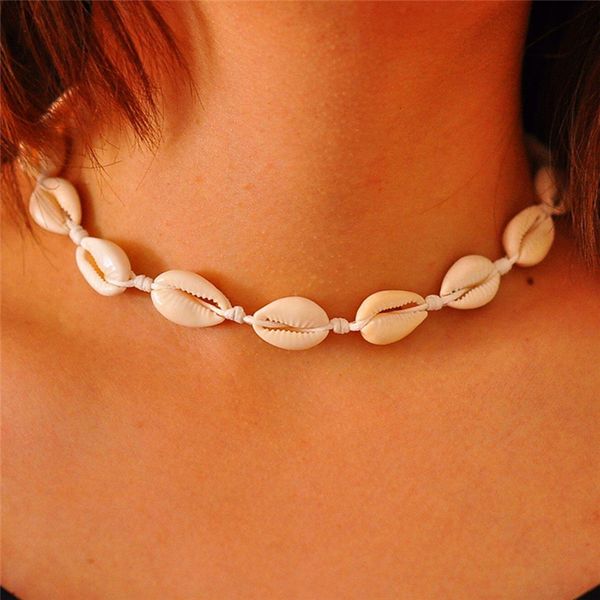 

1/3pcs fashion rope chain natural seashell choker necklace bow tie collar necklace shell choker boho sea shell chocker, Golden;silver