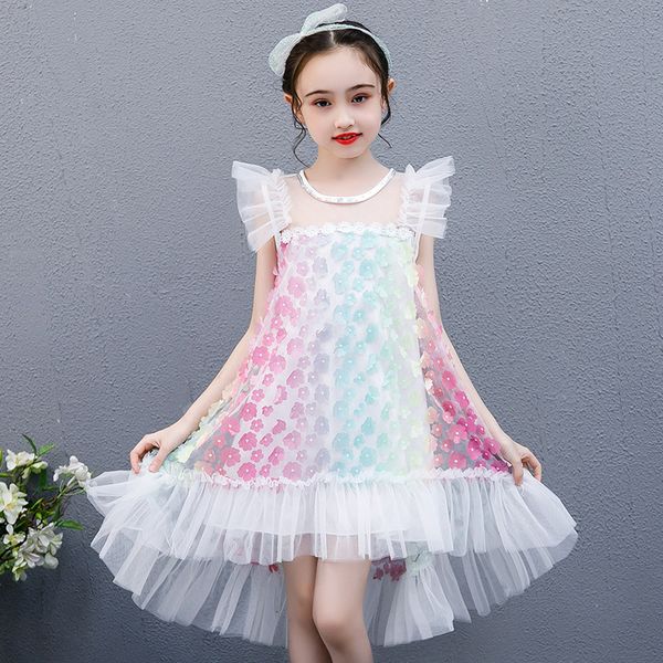 

girls floral summer princess dress kids sleeveless a-line children birthday party frock double-layered dress for 3-10 years old, Red;yellow