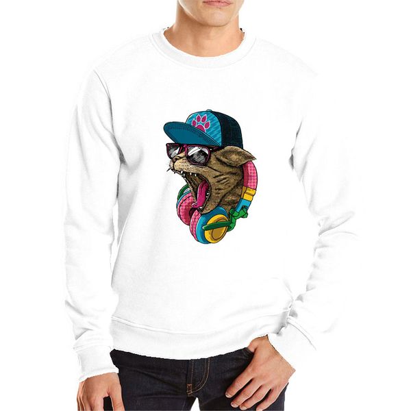 

big cat hoodie men cool spring clothes long sleeve cotton sweatshirt cool aniaml 3d streetwear harajuku japanese streetwear, Black