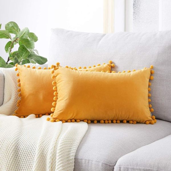 

cushion/decorative pillow 1 pcs nordic luxury cushion cover pom-poms soft particles velvet solid color decorative pillowcase home decor