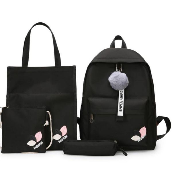 

new solid color four-piece set student backpack fashion simple casual shoulder bag backpack