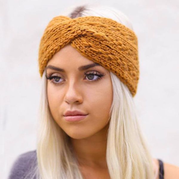 

dvacaman 2019 winter warmer ear knitted headband for lady women crochet bow wide stretch solid hairband headwrap hair accessory, Golden;white