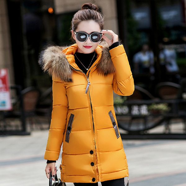 

women winter fashion slim medium length cotton keep warm long down jacket padded coat cotton coat, Black