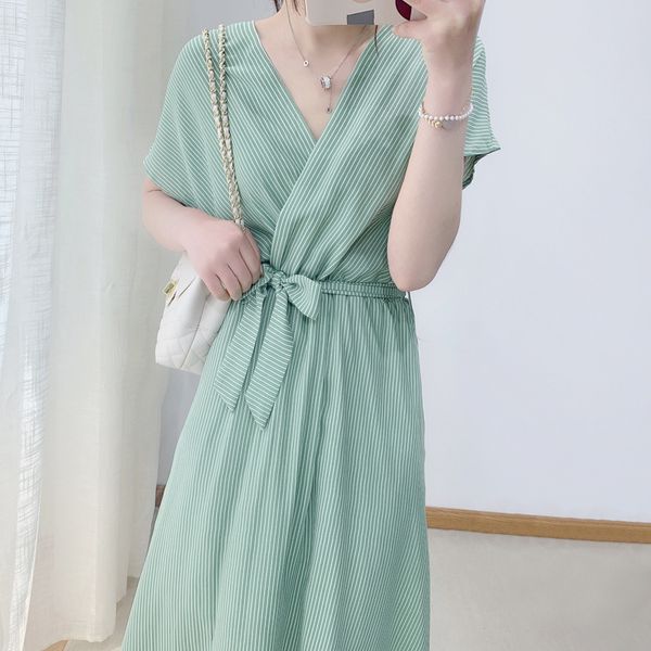 

французский платье v-образный вырез сиамского рукав полосатого кружева платье женщин платье, Black;gray