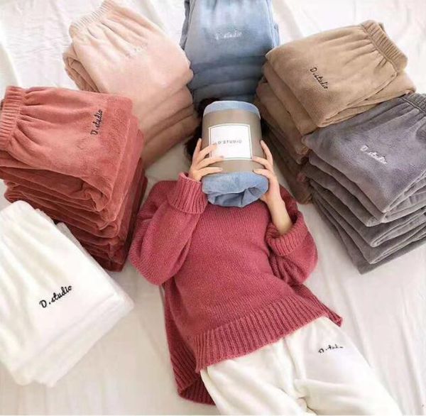 

womens sleep bottoms warm confortable solid color long pants womens underwear sleepwear teenagers casual soft long pants, Black;red