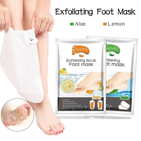 2 pcs / Par Limão Esfoliante Pé Máscara Hidratante Hidratante Branqueamento Cuidados Com Os Pés Remover A Pele Morta Pé Peeling Máscara Do Pé