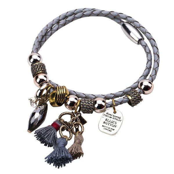 

eh8111 europe and america exaggeration big brand alloy bracelet acrylic tassels leather rope female spring new style cross borde, Silver