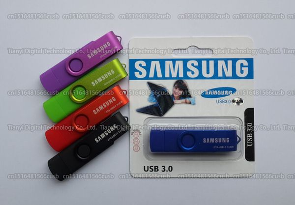 

DHL перевозка груза / 16GB / 32GB / 64GB / 128GB / Фактическая мощность 360 градусов вращения OTG USB флэш-диск / Pendrive / ручка памяти диска 8GB 256GB Samsung / U