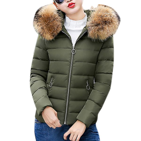

chamsgend 2019 winter jacket women plus size thicken outerwear solid hooded coats short female slim cotton coat 1106, Black