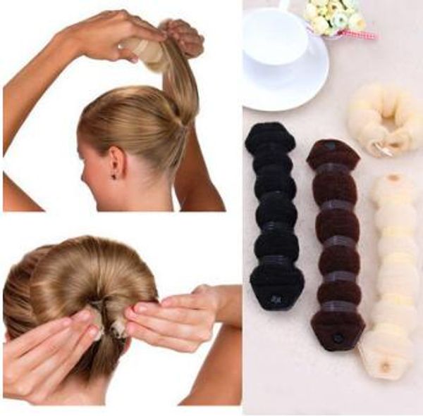 Nylon Hot Buns Button Hair Bun Maker Rubber Band Black Brown Beige