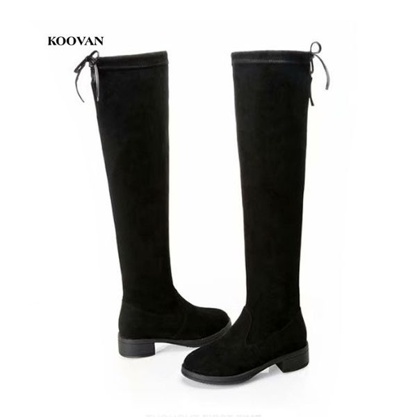 

koovan women's over the heel long boots women's knees winter 2018 new real leather black slimming high boots shoes