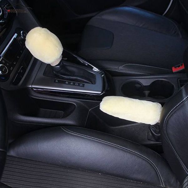 

2pcs plush wool steering sets plush car hand brake cover car shift knob gear stick gaiter boot dust cover