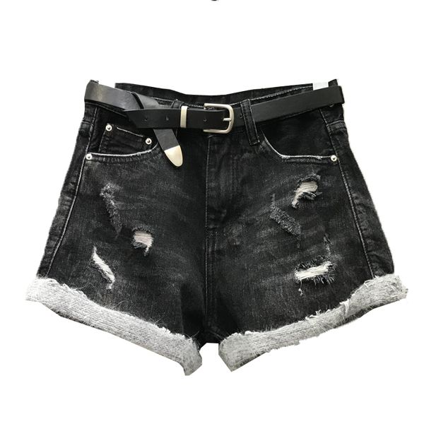 

women's jeans winter women korean high waist loose fit shorts hole ripped fur spliced streetwear trousers female casual denim, Blue
