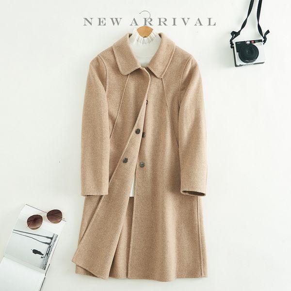 

ewq]2019 autumn winter new full sleeve long double-sided women 100% wool overcoat korea solid color loose coat women wool ql476, Black