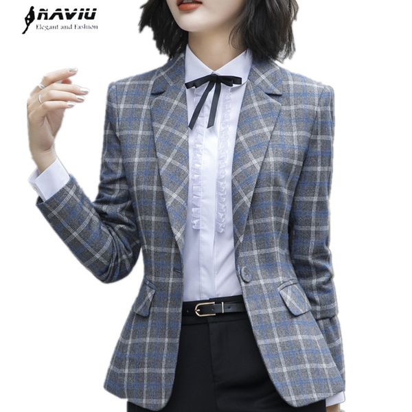 Acquista Giacca Moda Blazer Plaid Donna Autunno Inverno New Chic