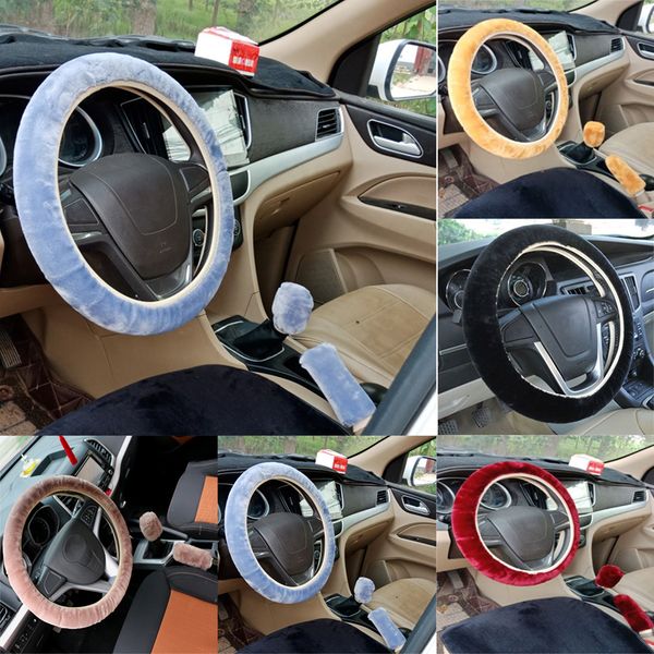 

universal steering wheel cover winter soft plush car steering wheel covers faux hand brake gear cover sets interior parts