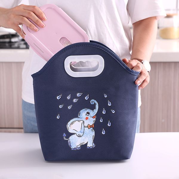 

new waterproof lunch bag for women kids men cooler lunch box bag tote canvas insulation package portable, Blue;pink