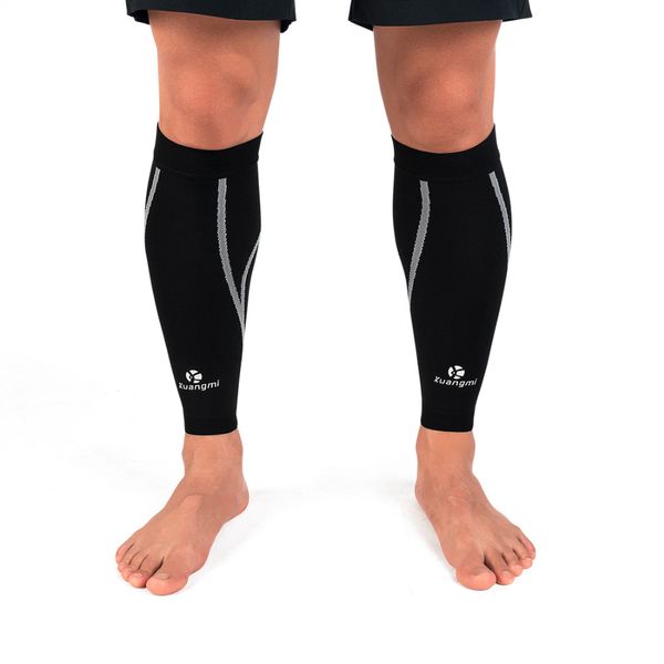 

kuangmi 2 pcs calf support graduated compression sleeve legwarmer cycling sports sock football shin guard running protector wrap, Black