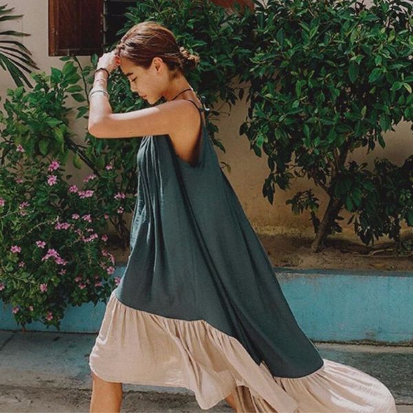 

womens clothing designer dresses strap spaghetti dress female backless patchwork long beach dresses fashion clothing drop shipping, Black;gray