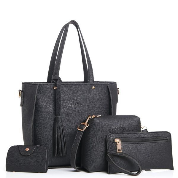

4 pcs women bag sets handle big capacity female tassel handbags fashion shoulder bag purse ladies pu leather crossbody