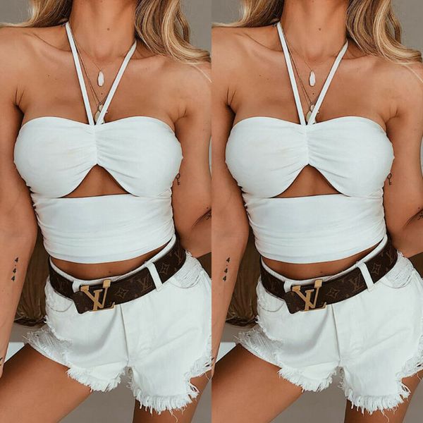

us 2019 new women summer halter sleeveless backless hollow out strap ladies shirt halter strap party club sexy, White