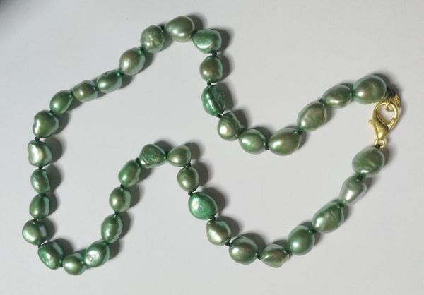 

9мм светло-зеленый барокко реальный жемчужное ожерелье золота застежка пресного pearl женщины ювелирные изделия 35см 43см 15 «» 17 «», Golden;silver