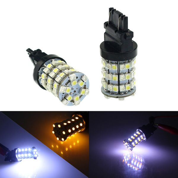 

2pcs 3157 t25 60smd dual color switchback led white amber turn signal light yellow