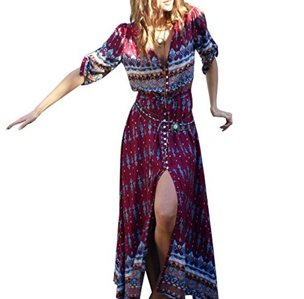

r.vivimos women summer button up floral print split beach maxi dresses, Black;gray