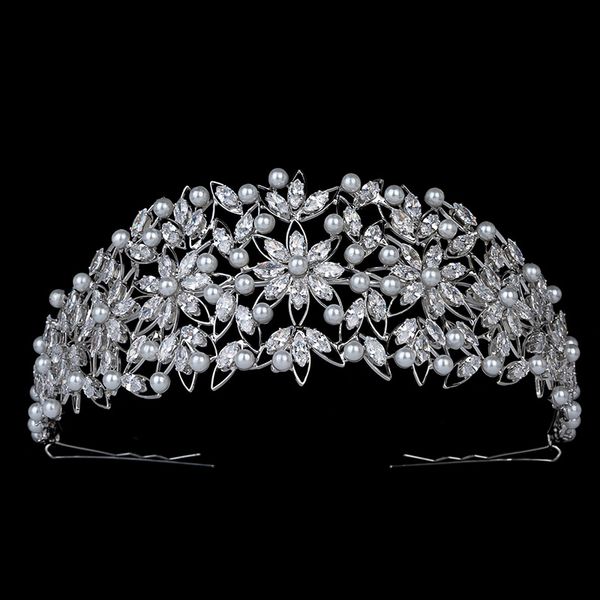 

tiaras and crown hadiyana gorgeous flower shape women wedding hair jewelry party headband zirconia bc5231 princesa, Golden;white