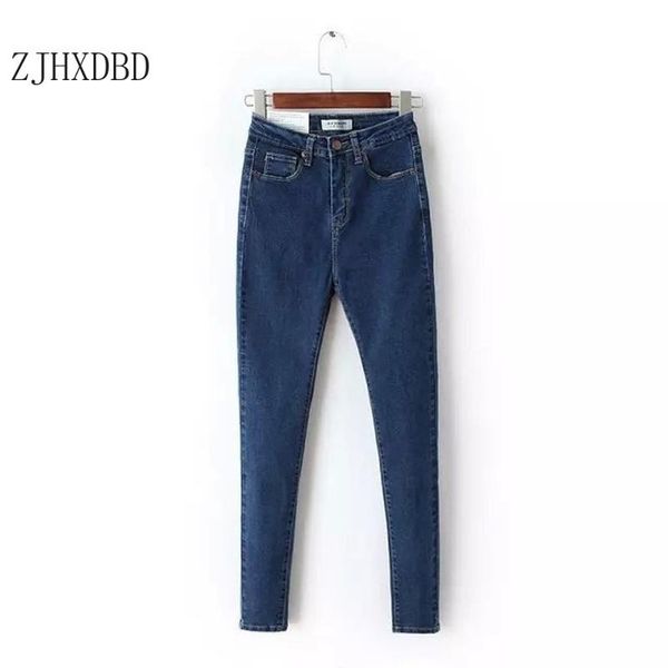 

2020 european and american high-waisted washed denim stretch skinny pants pencil pants jeans denim blue women female clothing