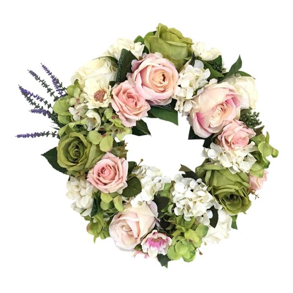 

38cm artificial rose flowers wreath beautiful wedding party home hanging decoration round shape floral loop farmhouse decor