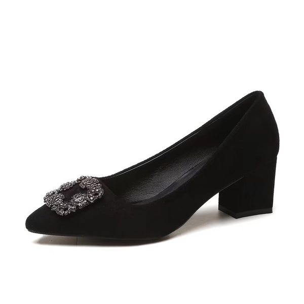 

wedding women pumps shoes fashion thin square heel high heels 6 cm pointed toe rhinestone buckle single shoes party u14-74, Black