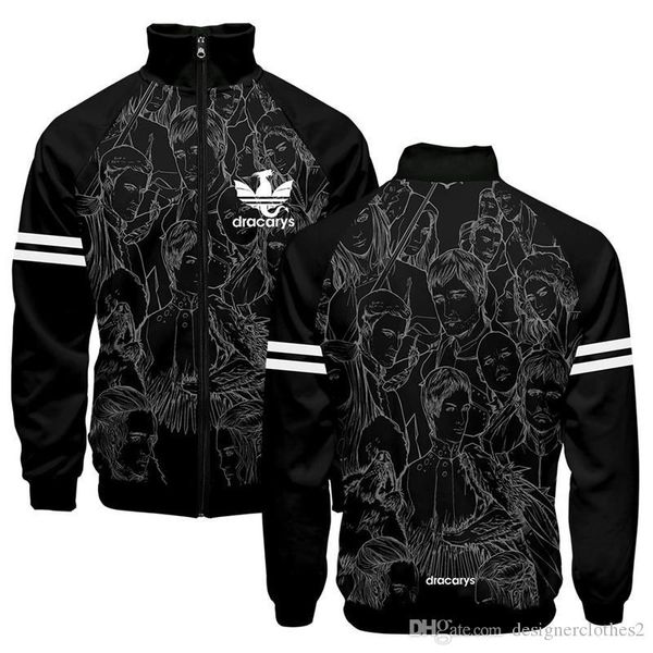 

dracarys 3d print designer мужских фуфайки one piece printed stand collar пара толстовка мода с длинным рукавом осенью мужской одеждой, Black