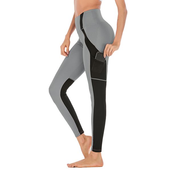 

women's screen stitching mobile phone pocket sports yoga nine-minute pants compression tights pants, White;red