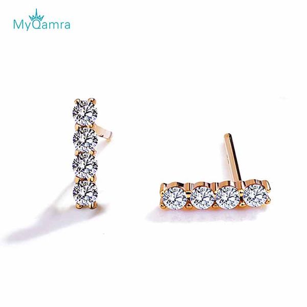 

myqamra authentic pure 18k yellow gold letter i stud earrings for women gold earring jewelry valentine's day gift, Golden;silver